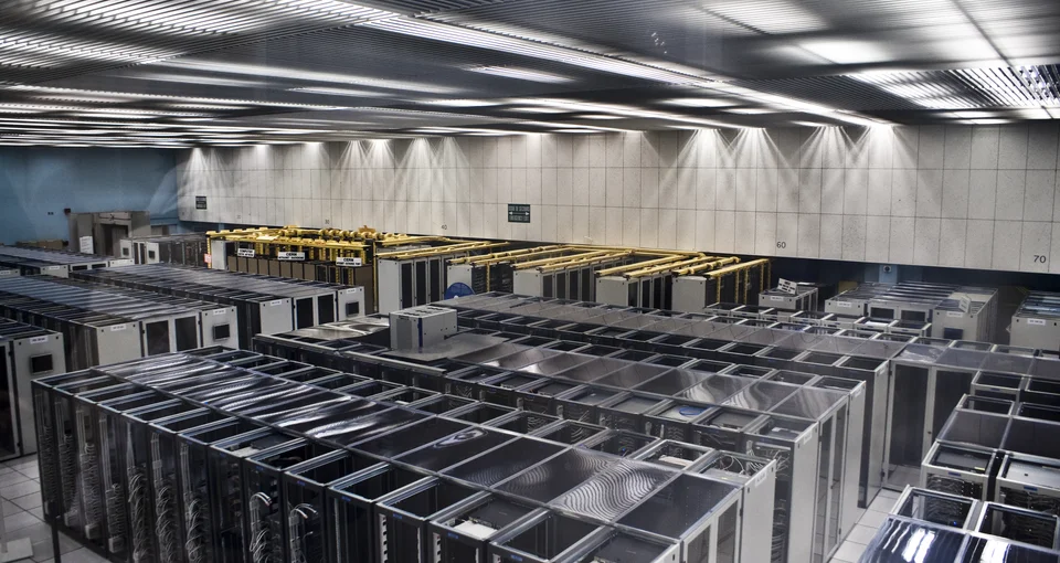 Orderly rows of server racks in the CERN data center