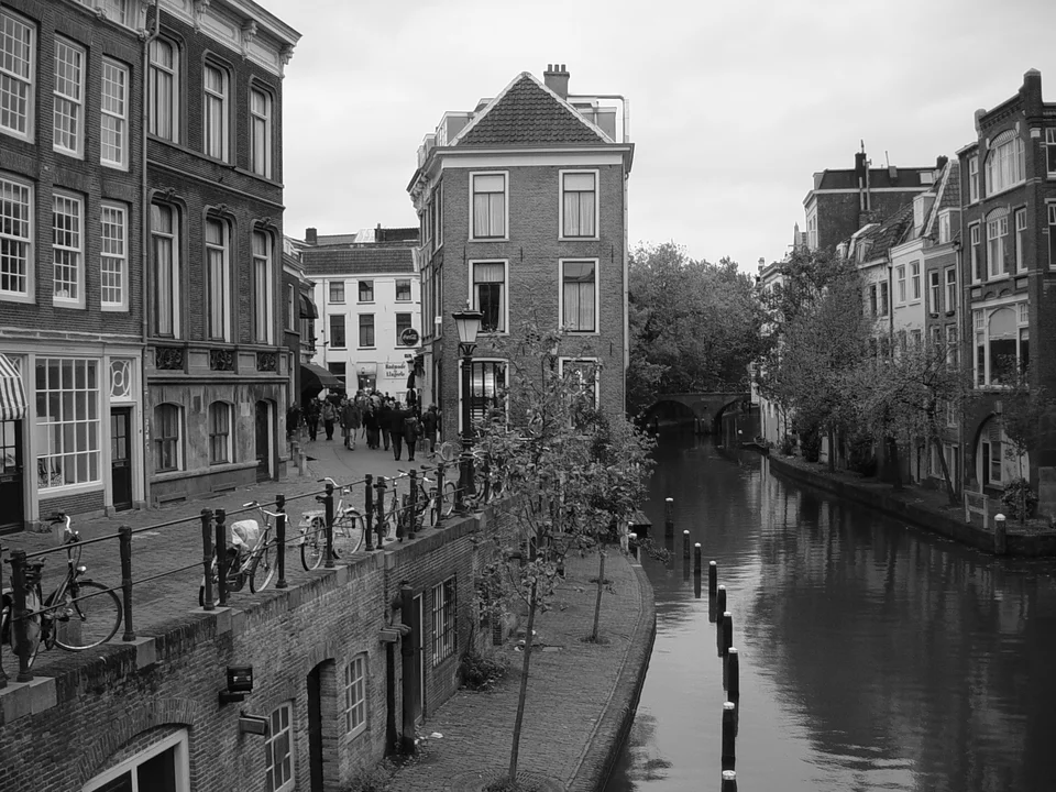 The Oudegracht canal and canal-side buildings in Utrecht